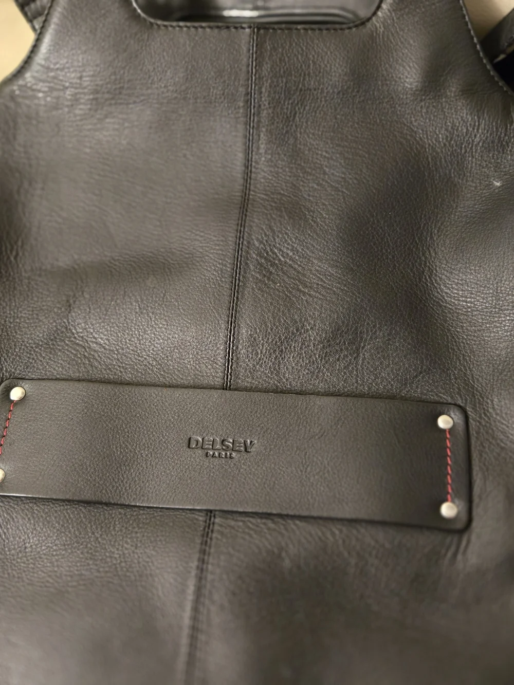 Structured Black Leather Tote with Cutout Handle